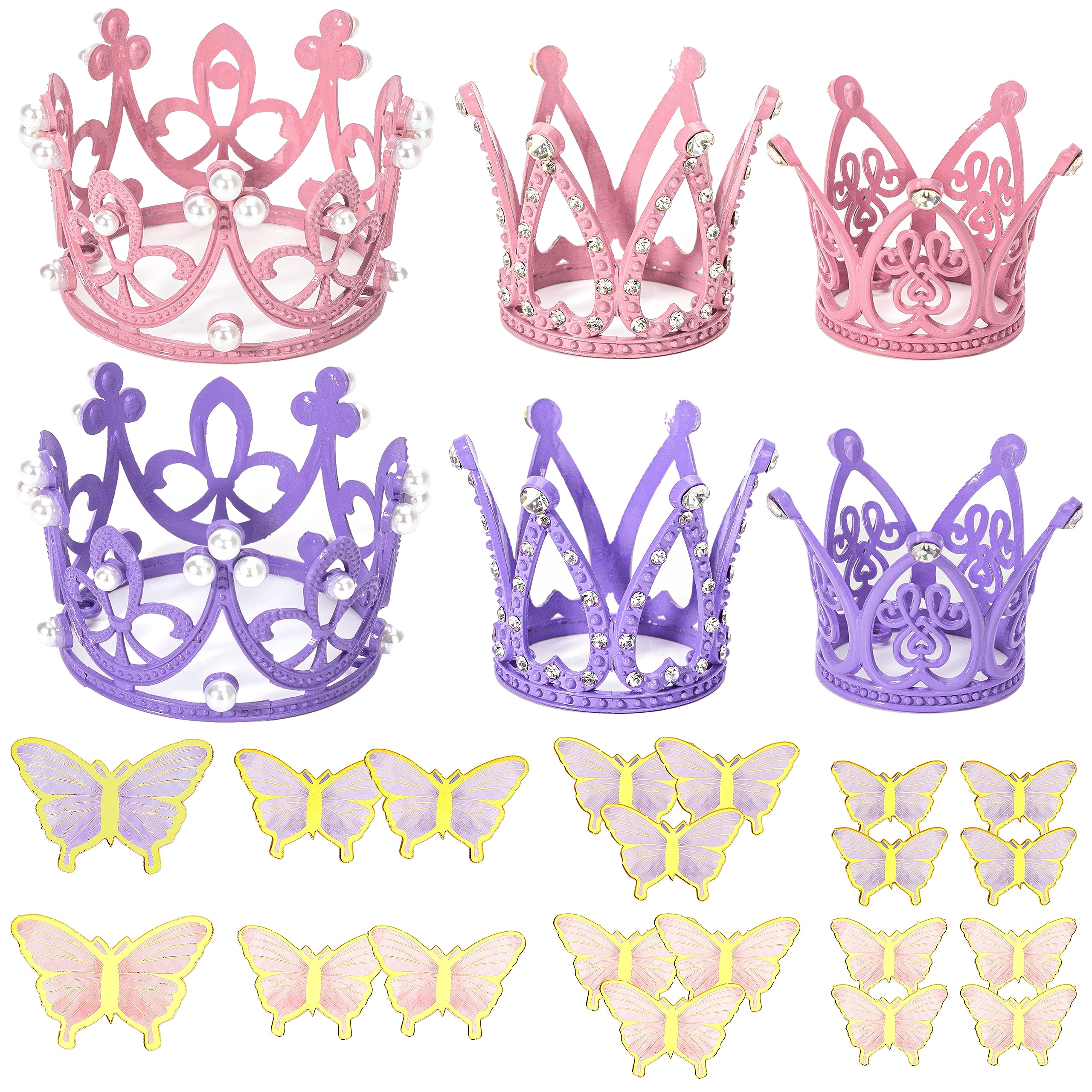  Ayfjovs 16 PCS Crown Cake Topper Mini Baby Crown Tiny Crown  with 48 PCS Butterfly Wall Decors for Cake Topper Coronas Para Decors Tiara  Crown for Women Girl Crown for Flower